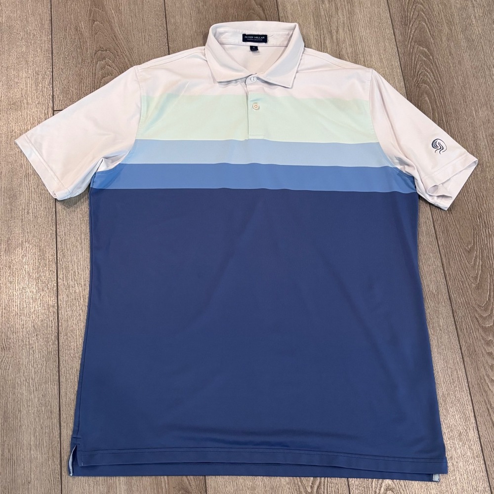 Peter Millar Crown Crafted Golf Polo‎ Mens XL Blue Striped Performance Preppy